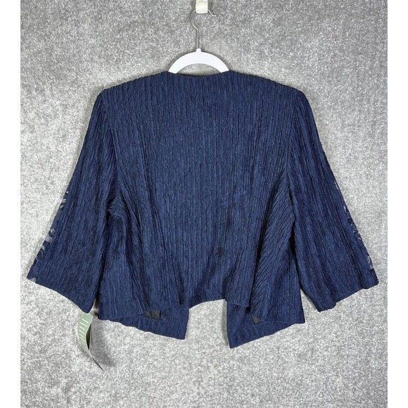 Maya Brooke Crinkle Sequin Lace Open Front Blazer Jacket Women 14W Navy Blue NWT - Picture 2 of 16
